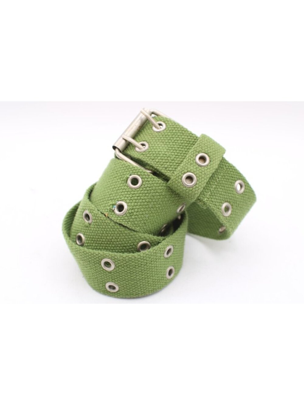 Green Canvas Double Grommet Prong Belt Adjustable Metal Eyelet Utility Belt Vtg